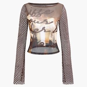 Micas Mesh Long Sleeve Top - Brown S MC6-44